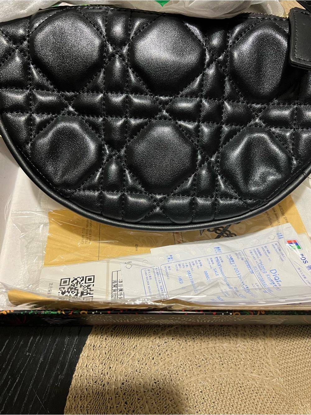 Quilted Crescent Crossbody Bag in Black